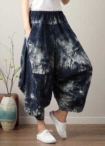 Diy Denim Blue Elastic Waist Cotton Linen Summer Harem Pants