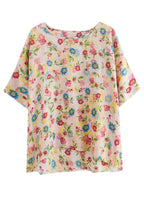 Diy Light Yellow O-Neck Oversized Print Cotton Tanks Short Sleeve