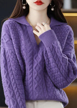 Load image into Gallery viewer, Diy Purple Peter Pan Collar Thick Wool Cable Knit Pullover Winter