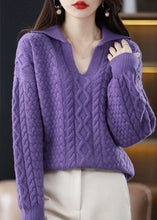 Load image into Gallery viewer, Diy Purple Peter Pan Collar Thick Wool Cable Knit Pullover Winter