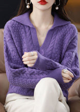 Load image into Gallery viewer, Diy Purple Peter Pan Collar Thick Wool Cable Knit Pullover Winter