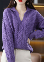 Load image into Gallery viewer, Diy Purple Peter Pan Collar Thick Wool Cable Knit Pullover Winter