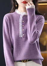 Load image into Gallery viewer, Diy Purple Ruffled Patchwork Wool Knit Short Sweater Spring