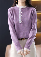 Load image into Gallery viewer, Diy Purple Ruffled Patchwork Wool Knit Short Sweater Spring