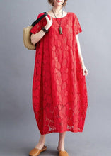 Load image into Gallery viewer, Diy Red Oversized Hollow Out Lace Long Dress Summer