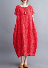 Load image into Gallery viewer, Diy Red Oversized Hollow Out Lace Long Dress Summer