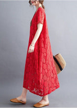 Load image into Gallery viewer, Diy Red Oversized Hollow Out Lace Long Dress Summer