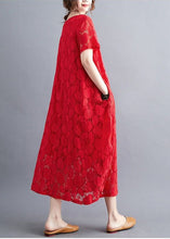 Load image into Gallery viewer, Diy Red Oversized Hollow Out Lace Long Dress Summer