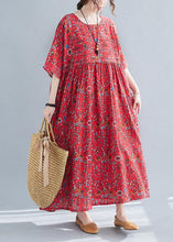 Load image into Gallery viewer, Diy Red Pockets Print Cotton Maxi Dresses Cinched