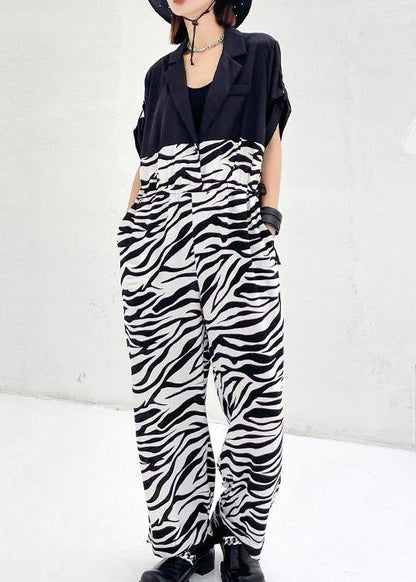 Diy White Zebra pattern Patchwork Casual Jumpsuit Shorts Summer