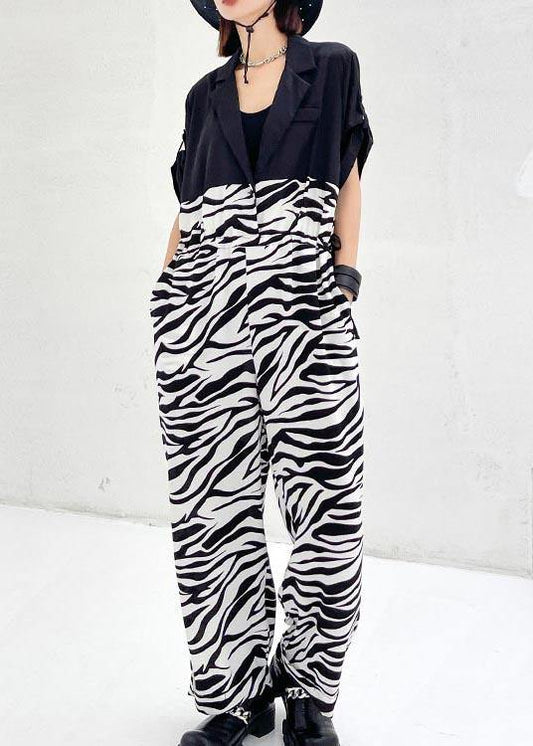 Diy White Zebra pattern Patchwork Casual Jumpsuit Shorts Summer