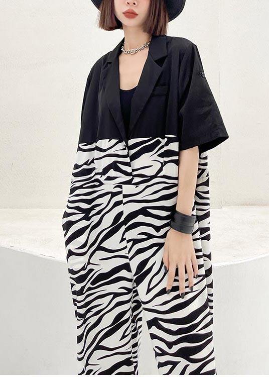 Diy White Zebra pattern Patchwork Casual Jumpsuit Shorts Summer