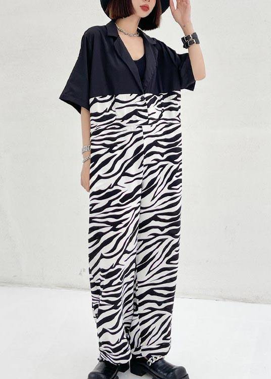 Diy White Zebra pattern Patchwork Casual Jumpsuit Shorts Summer