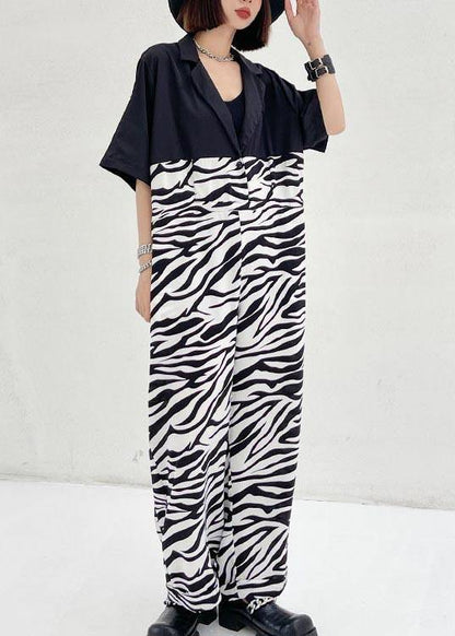 Diy White Zebra pattern Patchwork Casual Jumpsuit Shorts Summer