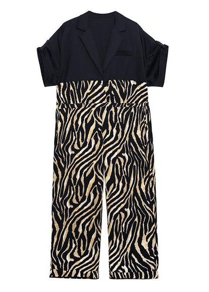 Diy White Zebra pattern Patchwork Casual Jumpsuit Shorts Summer