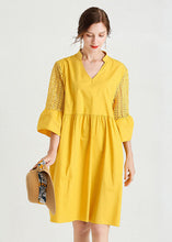 Load image into Gallery viewer, Diy Yellow V Neck Hollow Out Lace Patchwork Cotton Dresses Summer