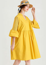 Load image into Gallery viewer, Diy Yellow V Neck Hollow Out Lace Patchwork Cotton Dresses Summer