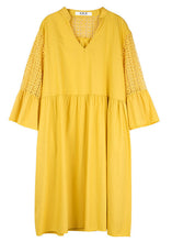 Load image into Gallery viewer, Diy Yellow V Neck Hollow Out Lace Patchwork Cotton Dresses Summer