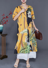 Load image into Gallery viewer, Diy Yellow V Neck Print Draping Silk Ankle Dress Summer