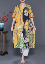 Load image into Gallery viewer, Diy Yellow V Neck Print Draping Silk Ankle Dress Summer