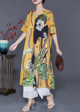 Load image into Gallery viewer, Diy Yellow V Neck Print Draping Silk Ankle Dress Summer
