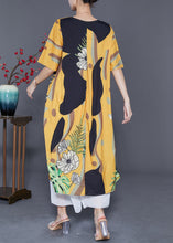 Load image into Gallery viewer, Diy Yellow V Neck Print Draping Silk Ankle Dress Summer