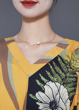 Load image into Gallery viewer, Diy Yellow V Neck Print Draping Silk Ankle Dress Summer
