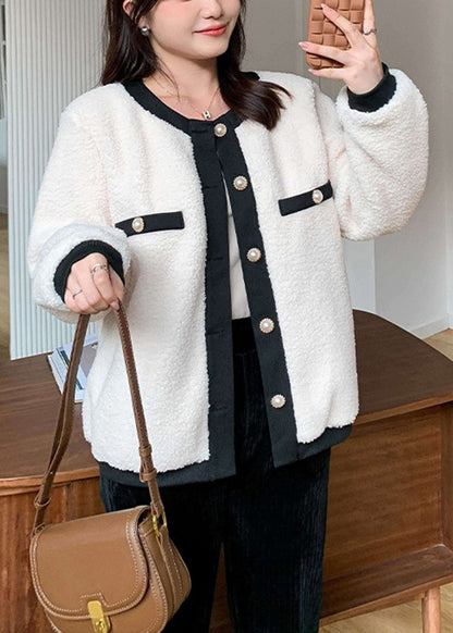Elegant Apricot O Neck Button Patchwork Teddy Faux Fur Coat Fall