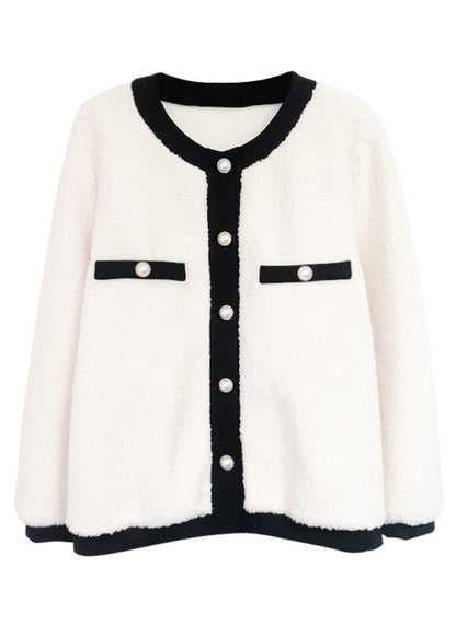 Elegant Apricot O Neck Button Patchwork Teddy Faux Fur Coat Fall