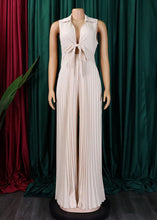 Load image into Gallery viewer, Elegant Apricot Peter Pan Collar Patchwork Wrinkled Tie Waist Spandex Jumpsuit Sleeveless