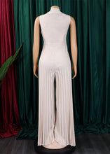 Load image into Gallery viewer, Elegant Apricot Peter Pan Collar Patchwork Wrinkled Tie Waist Spandex Jumpsuit Sleeveless