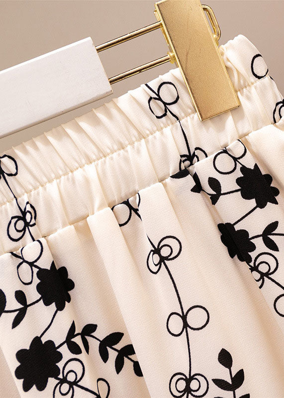 Elegant Apricot Print Front Open Patchwork Chiffon Skirt Summer