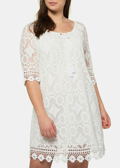 Elegant Black Hollow Out Party Lace Mid Dress Half Sleeve