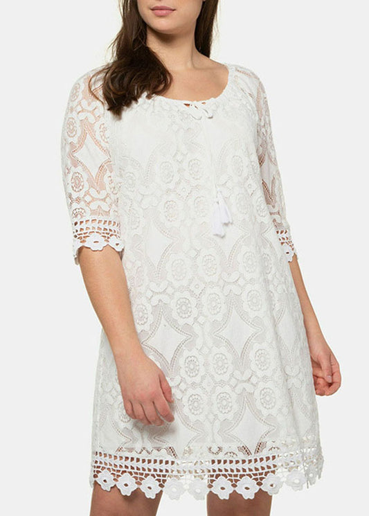 Elegant Black Hollow Out Party Lace Mid Dress Half Sleeve