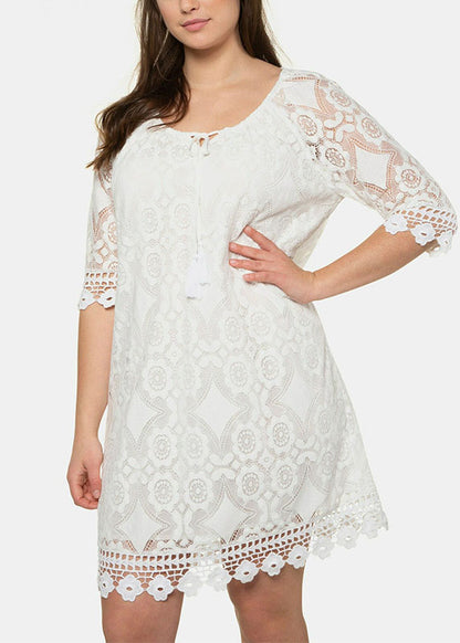 Elegant Black Hollow Out Party Lace Mid Dress Half Sleeve