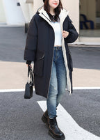 Elegant Black Oversized Hooded Fine Cotton Filled Women Witner Coats