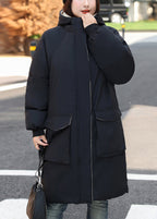 Elegant Black Oversized Hooded Fine Cotton Filled Women Witner Coats