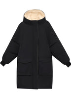 Elegant Black Oversized Hooded Fine Cotton Filled Women Witner Coats