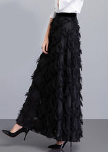 Load image into Gallery viewer, Elegant Black Tasseled Patchwork High Waist Chiffon Skirt Spring