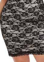 Elegant Black V Neck High Waist Lace Patchwork Mid Dress Short Sleeve