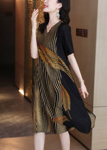 Load image into Gallery viewer, Elegant Black V Neck Leaf Print Side Open Silk Long Dress Summer