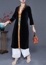 Load image into Gallery viewer, Elegant Black V Neck Patchwork Chinese Button Silk Velour Trench Coats Spring
