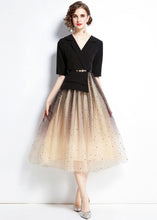 Load image into Gallery viewer, Elegant Black V Neck Sequins Tulle Patchwork Spandex Dresses Summer