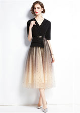 Load image into Gallery viewer, Elegant Black V Neck Sequins Tulle Patchwork Spandex Dresses Summer