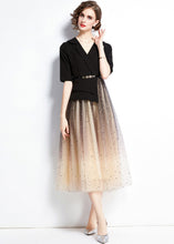 Load image into Gallery viewer, Elegant Black V Neck Sequins Tulle Patchwork Spandex Dresses Summer