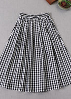 Elegant Black White Plaid wrinkled Pockets Fall Skirt