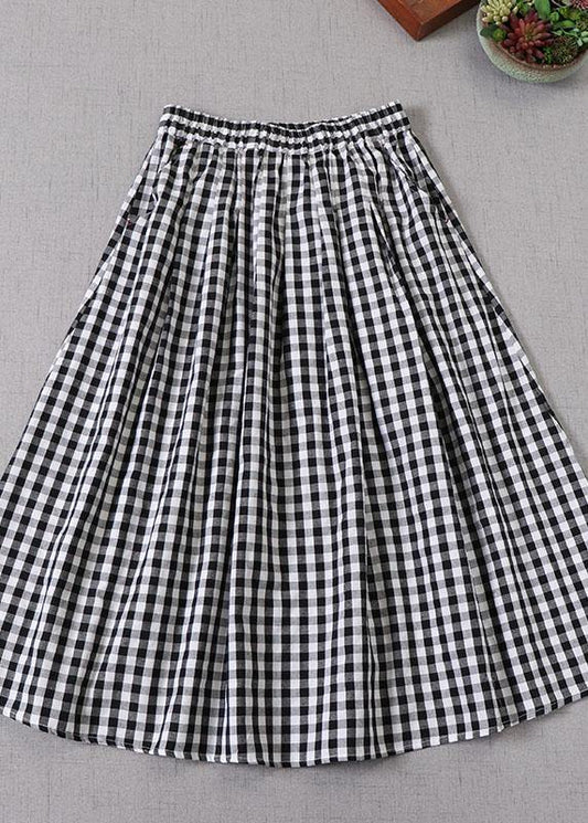 Elegant Black White Plaid wrinkled Pockets Fall Skirt