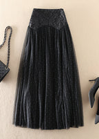 Elegant Black Zip Up Patchwork Tulle Skirts Spring