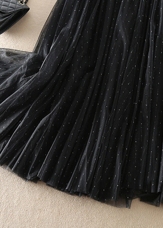 Elegant Black Zip Up Patchwork Tulle Skirts Spring