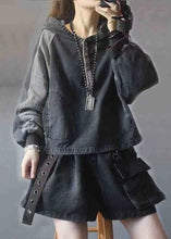 Load image into Gallery viewer, Elegant Black hooded Patchwork Button Fall Denim Pullover Street wear